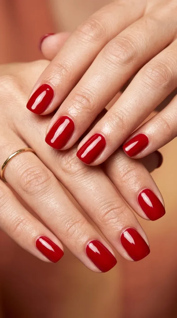 Bold red glossy nails
