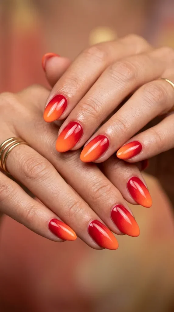 Bold red to coral summer glam ombre