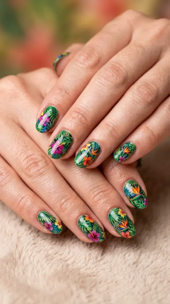 Bold Tropical Floral Jungle Nails