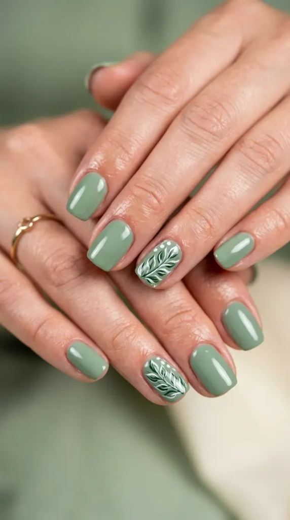 Botanical Leaf Accent Nails