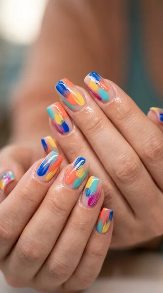 Bright Abstract Brushstroke Nails
