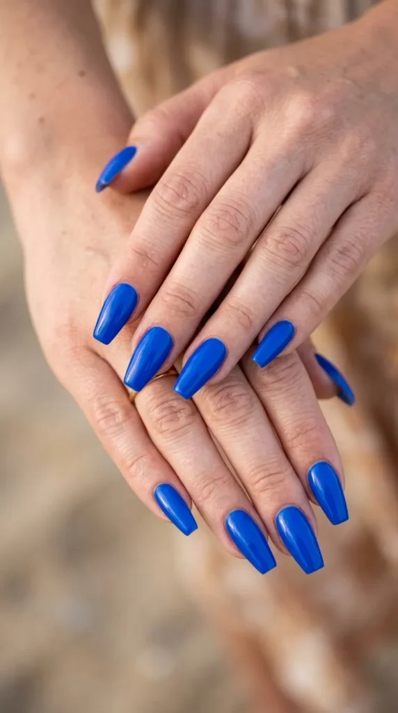 Bright Blue Coffin Nails