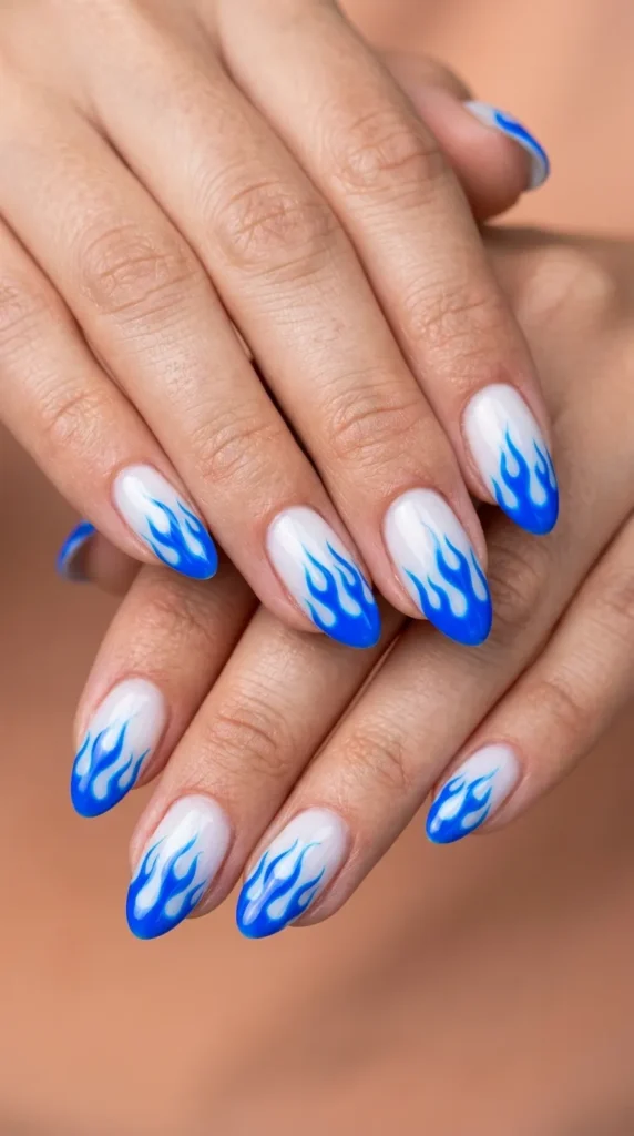 Bright Blue Flame Nails