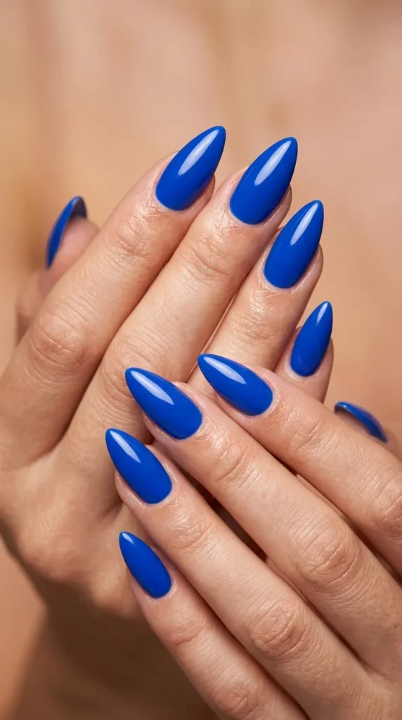 Bright Blue Stiletto Nails