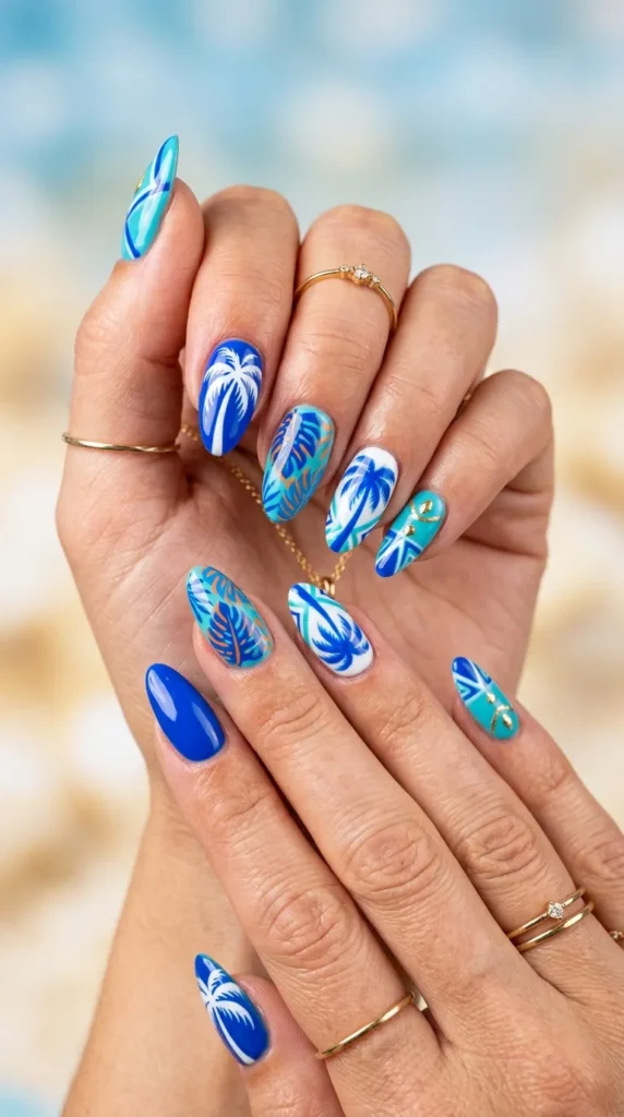 Bright Blue Vacation Nails