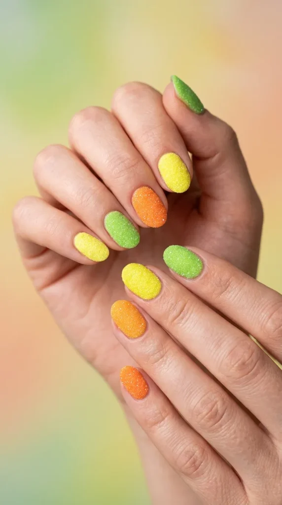 Bright Citrus Rainbow Nails