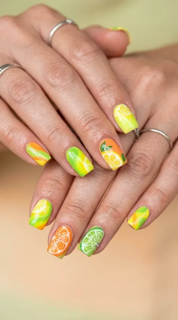 Bright Citrus Square Nails