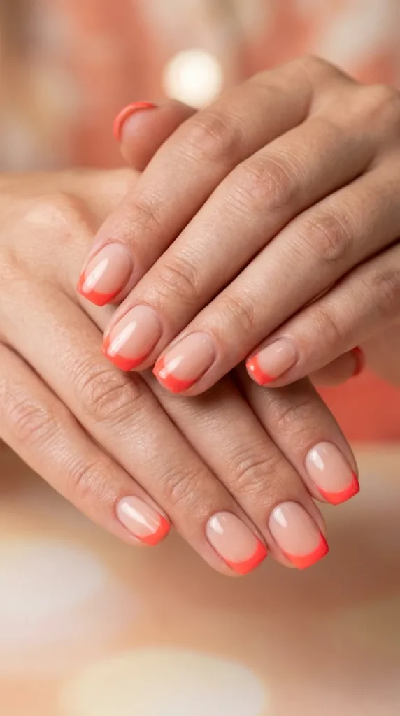 Bright Coral French Manicure