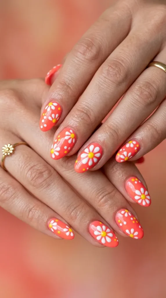 Bright Daisy Flower Nails