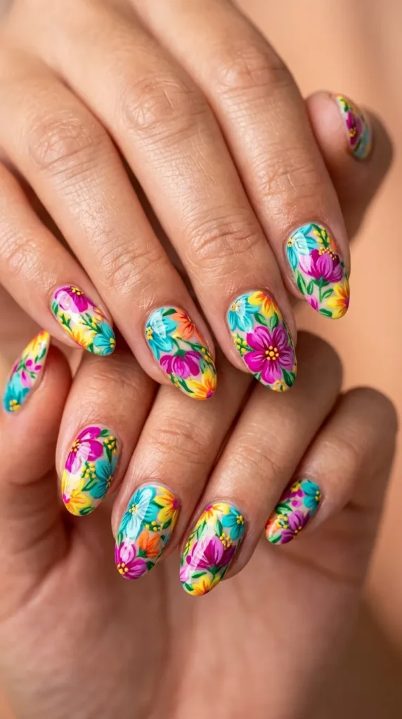 Bright Floral Garden Nails