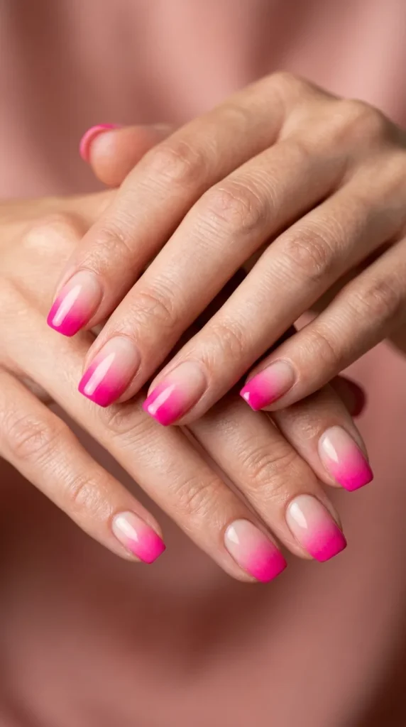 Bright fuchsia to soft nude fade