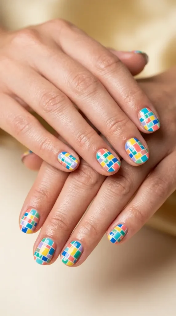 Bright Mosaic Tile Nails
