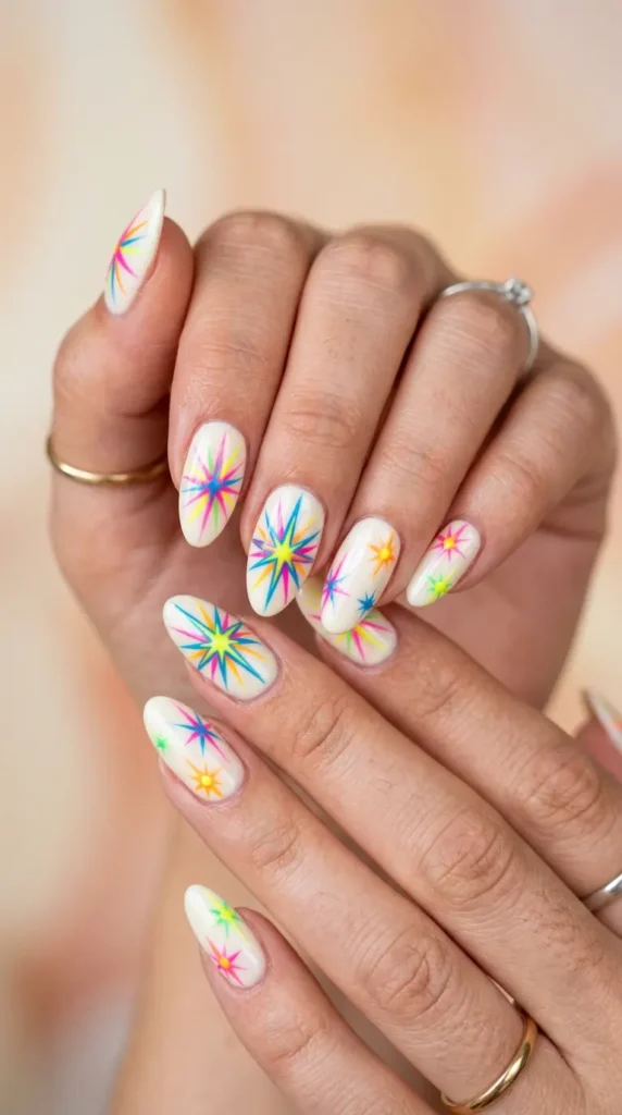 Bright Starburst Nail Art