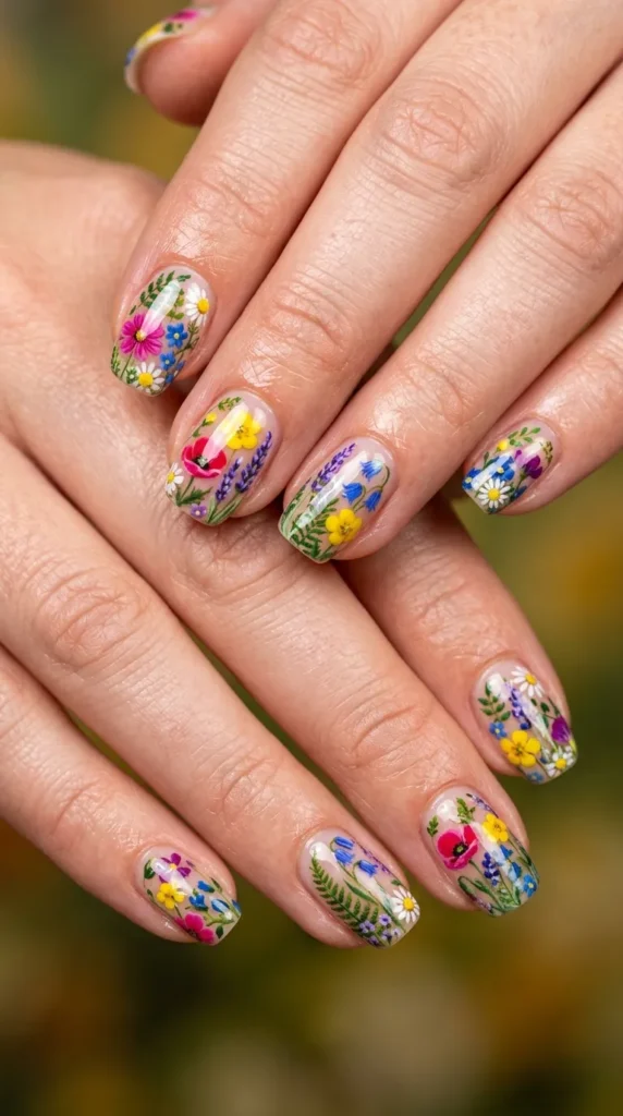 Bright Wildflower Garden Nail Collage