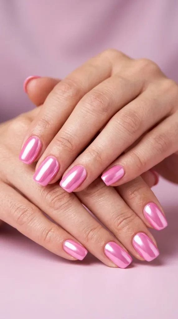 Bubblegum Pink Chrome Nails