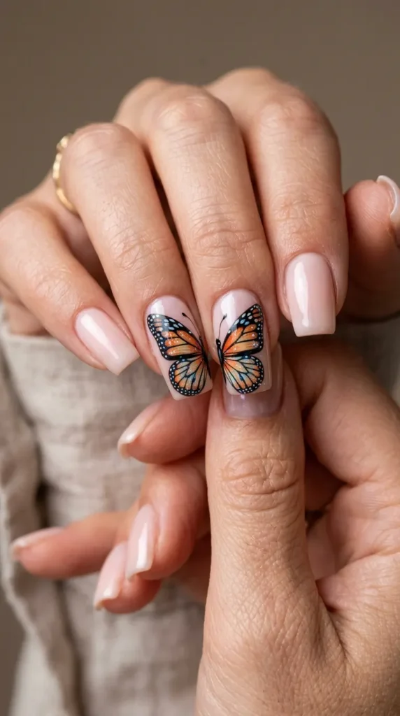Butterfly Accent Square Nails