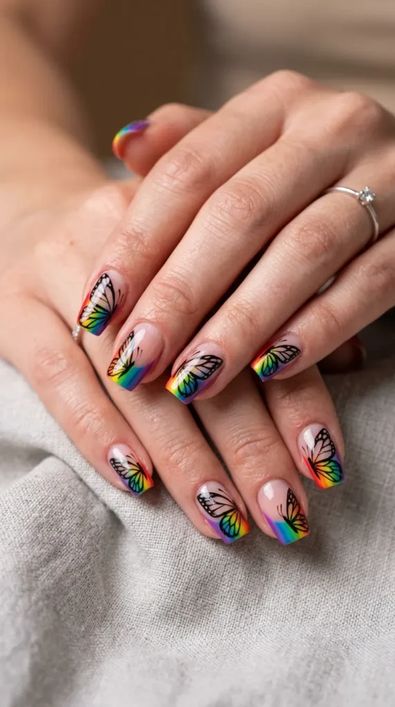 Butterfly Rainbow French Manicure
