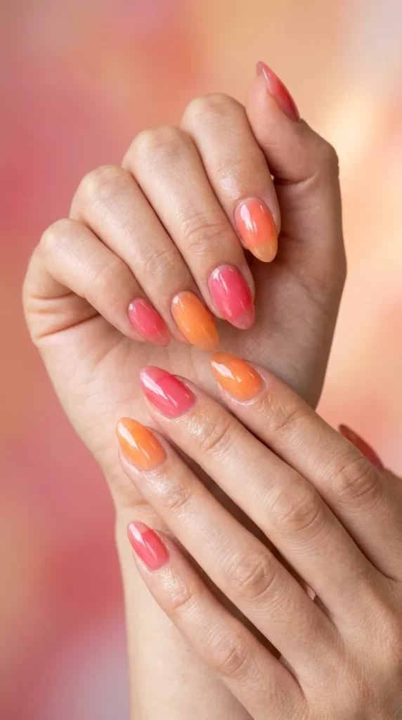 candy jelly pinkorange nails