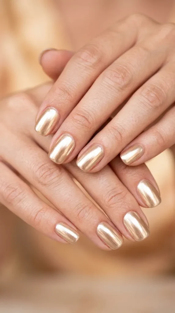 Champagne Chrome Short Nails
