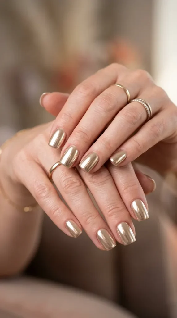 Champagne Chrome Square Nails