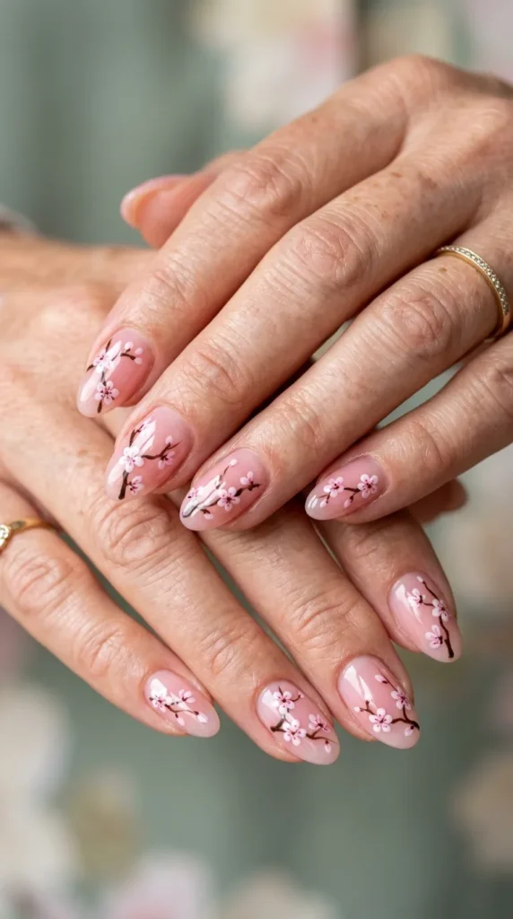 Cherry Blossom Sheer Pink Nails