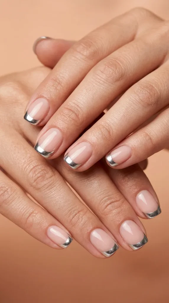 Chrome French Tip Short Nails