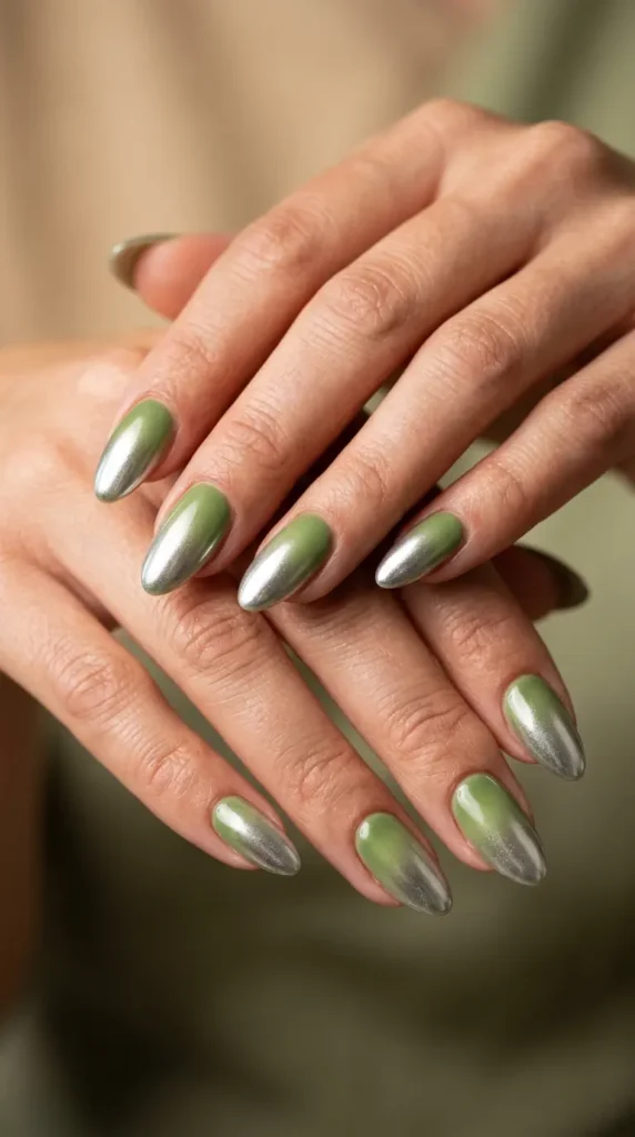 Chrome Matcha Ombre Nails