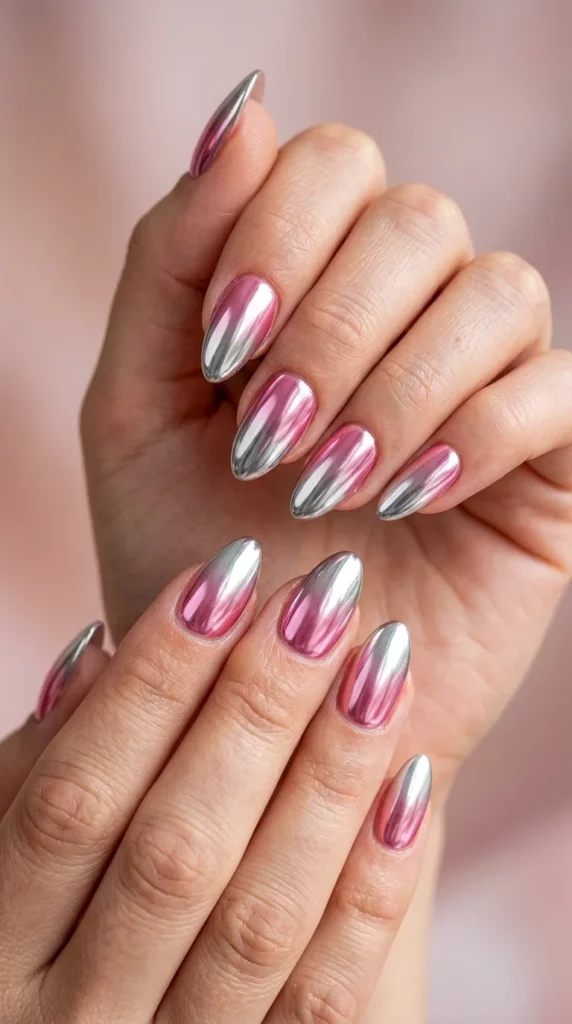 Chrome pink to silver mirror fade
