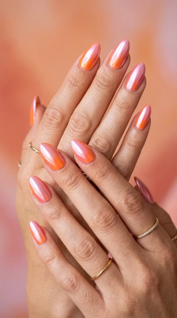 chrome pinkorange fade nails