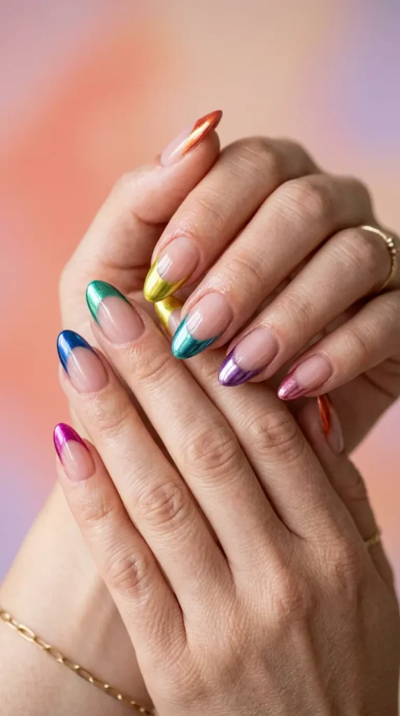 Chrome Rainbow French Manicure