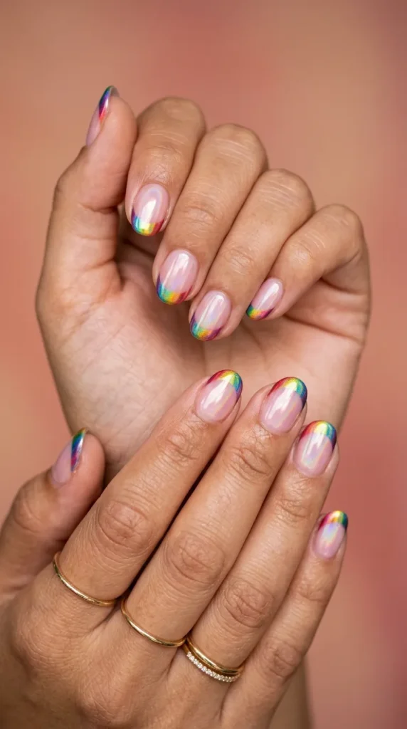 Chrome Rainbow French Tips