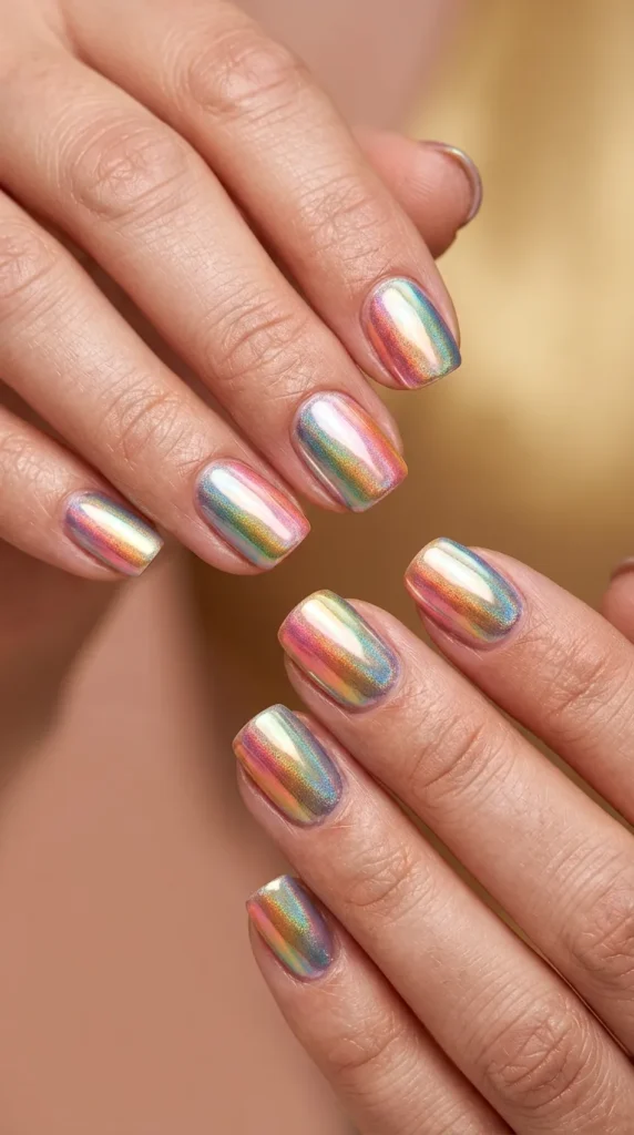 Chrome Rainbow Glazed Nails