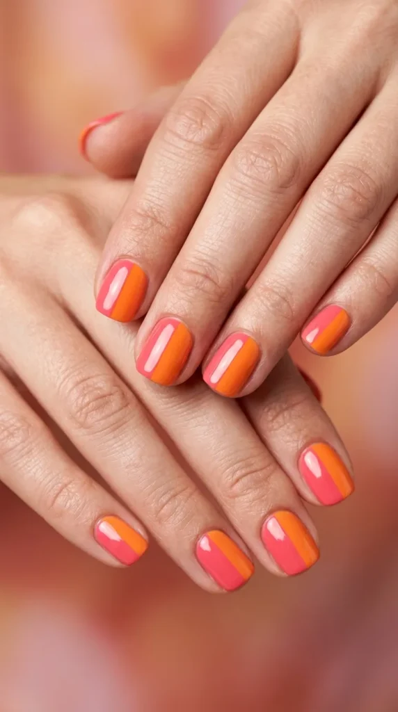 Clean split pink-orange nails