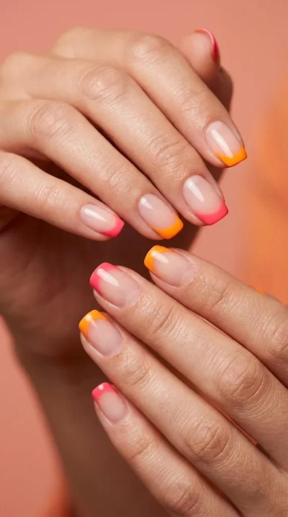 Clear base pink-orange tips