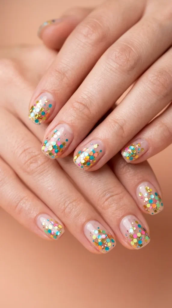 Clear base with floating confetti glitter pieces