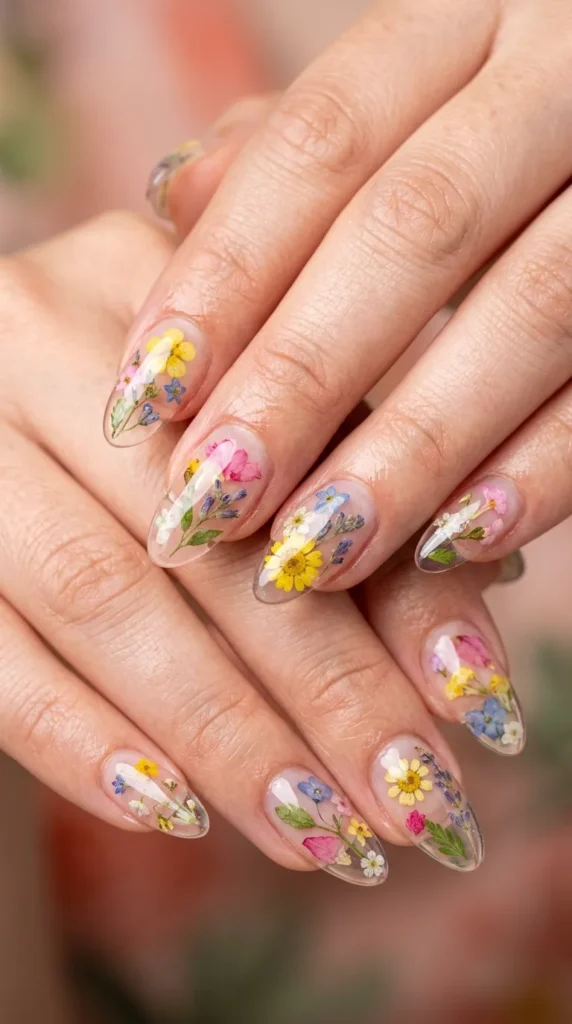 Clear Jelly Nails with Embedded Flowers