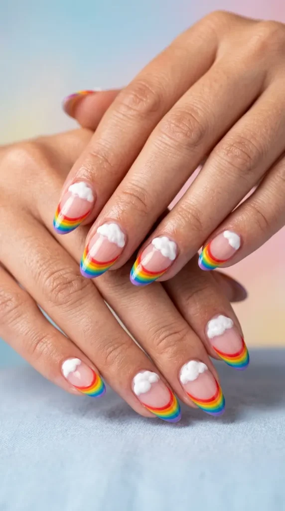 Cloud & Rainbow French Nails