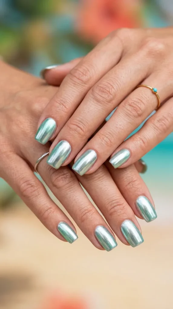 Coastal Island Chrome Nails