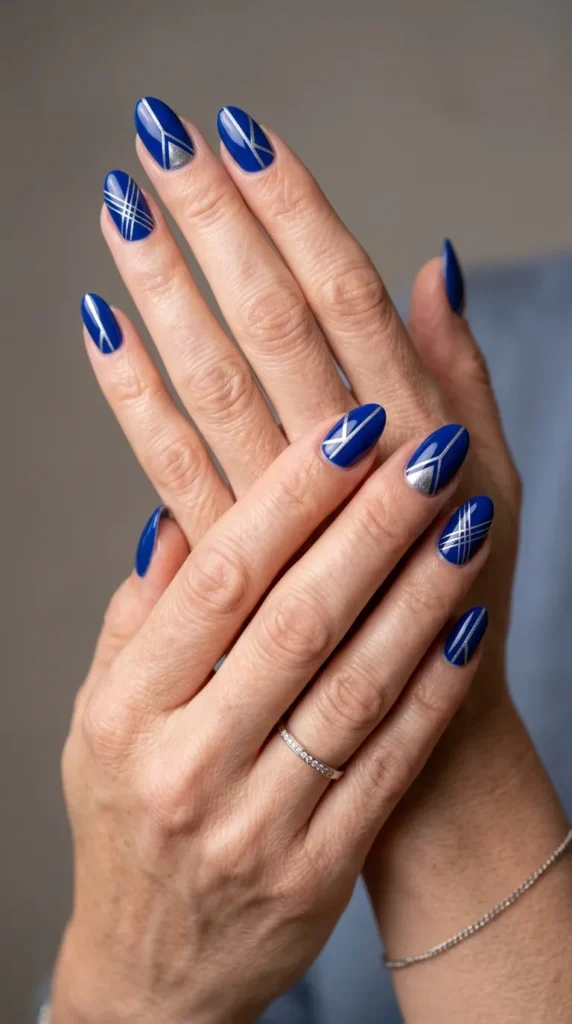 Cobalt Blue and Silver Nails