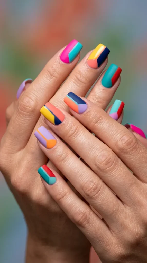 Color Block Square Nails