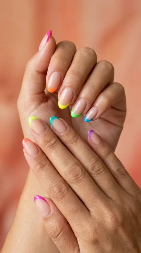 Color-blocked neon French tips