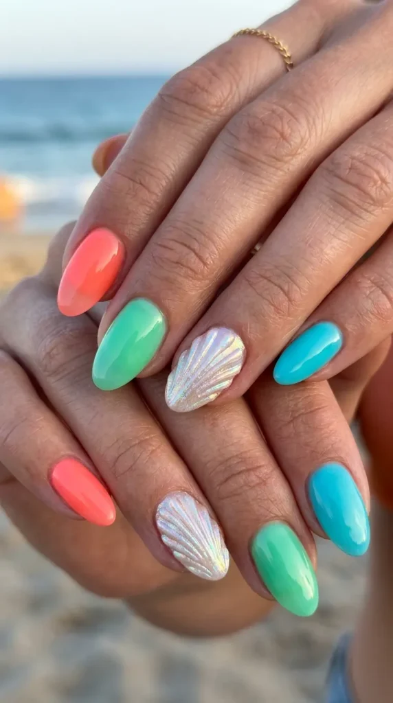 Colorful Seashell Accent Nails