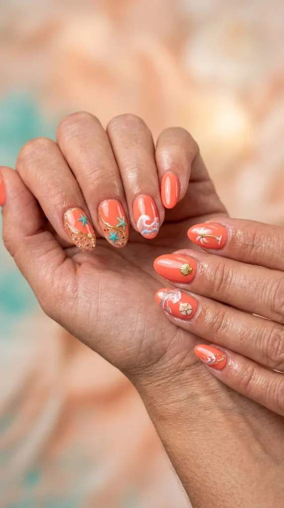 Coral beach nail art