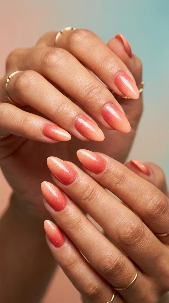 Coral ombré with shimmer top coat