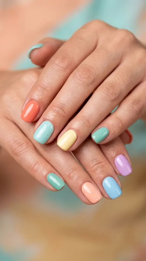 Coral reef pastel mix nails