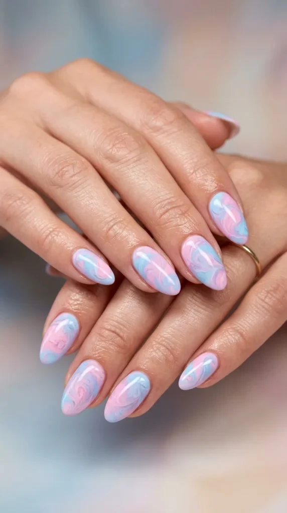 Cotton candy pink and blue swirl ombre