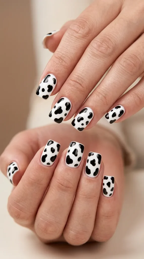 Cow Print Square Nails