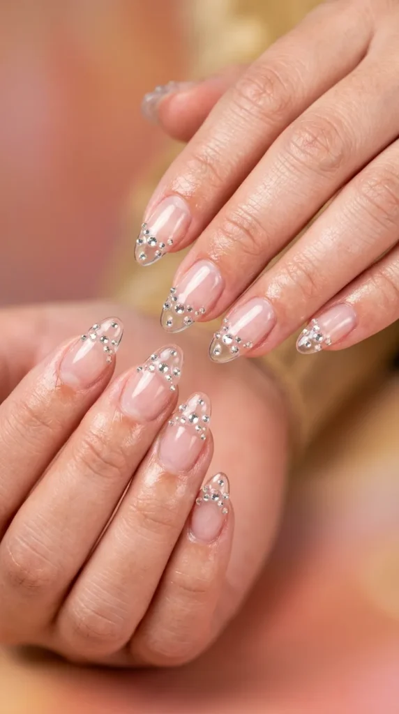 Crystal clear nails with tiny gems