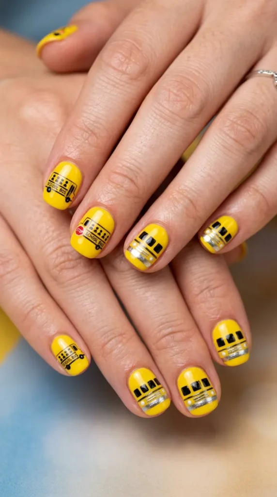 Cute School Bus Nails