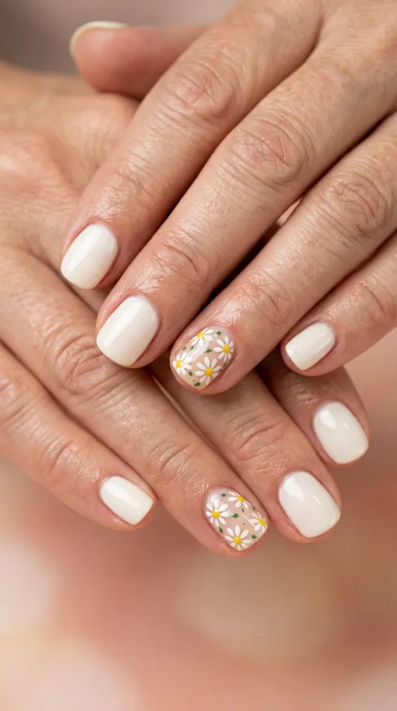 Daisy Accent Short Nails